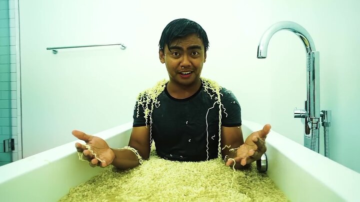 Ramen Bath Challenge / Gummy Food vs. Real Food