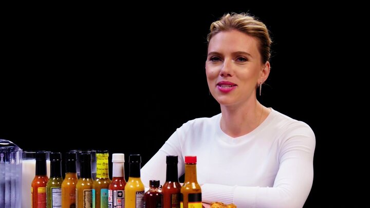 Scarlett Johansson Tries to Not Spoil "Avengers" While Eating Spicy Wings